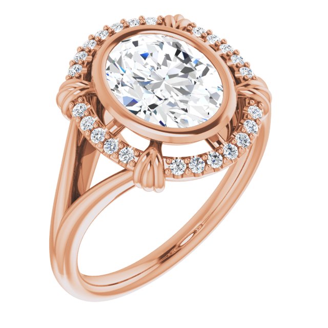 10K Rose Gold Customizable Oval Cut Design with Split Band and "Lion's Mane" Halo
