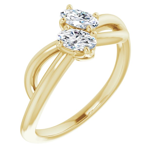 10K Yellow Gold Customizable 2-stone Oval Cut Artisan Style with Wide, Infinity-inspired Split Band