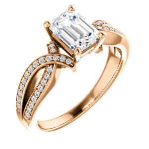 Cubic Zirconia Engagement Ring- The Tawny (Customizable Emerald Cut Bypass Pavé Split-Band with Twist)