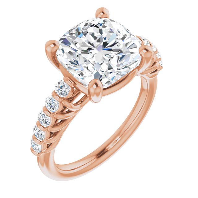10K Rose Gold Customizable Cushion Cut Style with Round Bar-set Accents