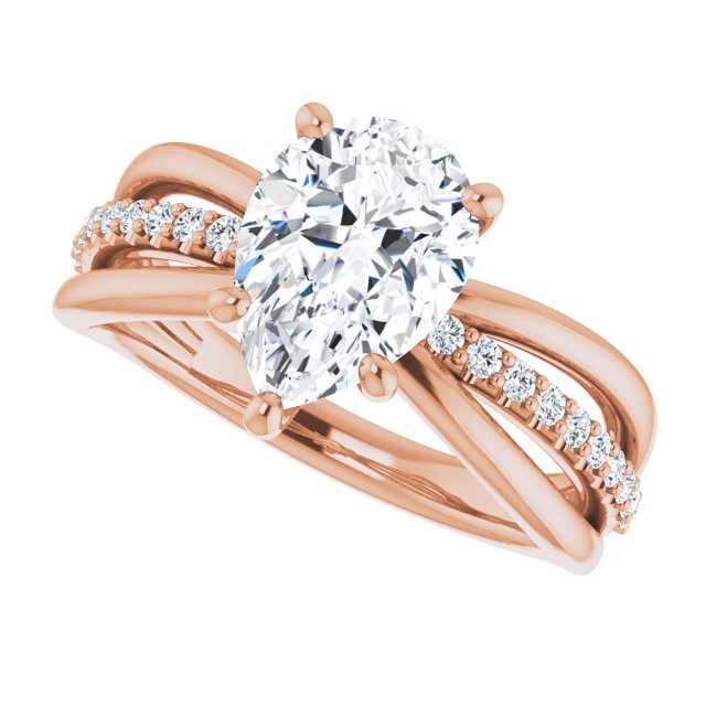 Cubic Zirconia Engagement Ring- The Rissa (Customizable Pear Cut Design with Tri-Split Accented Band)
