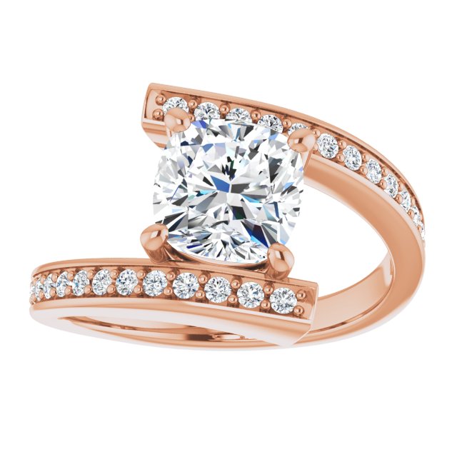 Cubic Zirconia Engagement Ring- The Nayeli (Customizable Faux-Bar-set Cushion Cut Design with Accented Bypass Band)