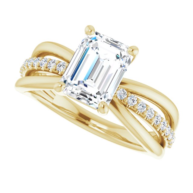 Cubic Zirconia Engagement Ring- The Rissa (Customizable Radiant Cut Design with Tri-Split Accented Band)