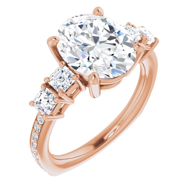 10K Rose Gold Customizable Oval Cut 5-stone Style with Quad Oval Accents plus Shared Prong Band