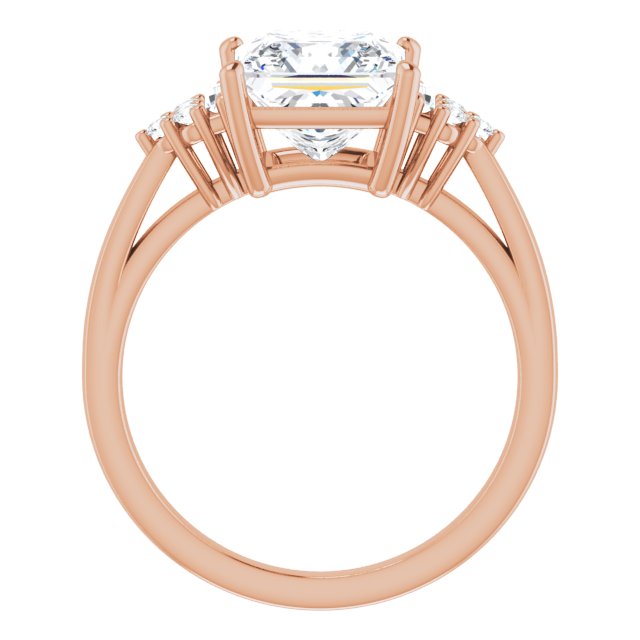 Cubic Zirconia Engagement Ring- The Barb (Customizable 9-stone Design with Princess/Square Cut Center, Side Baguettes and Tri-Cluster Round Accents)