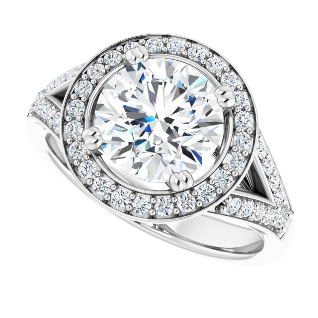 Cubic Zirconia Engagement Ring- The Aryanna (Customizable Cathedral-set Round Cut Style with Accented Split Band and Halo)