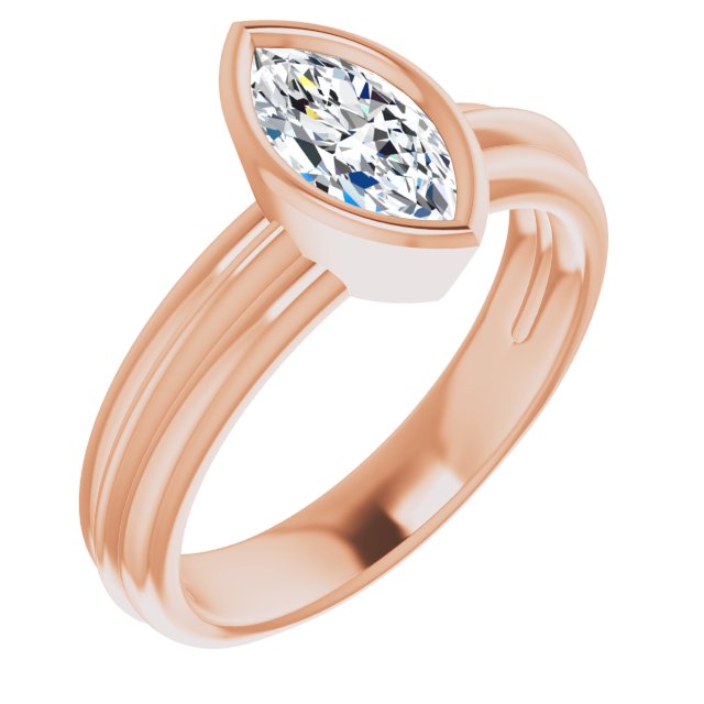 10K Rose Gold Customizable Bezel-set Marquise Cut Solitaire with Grooved Band