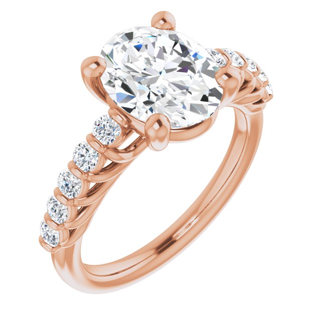 10K Rose Gold Customizable Oval Cut Style with Round Bar-set Accents
