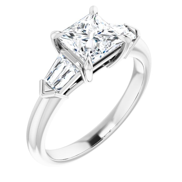 10K White Gold Customizable 5-stone Design with Princess/Square Cut Center and Quad Baguettes
