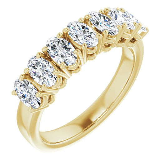 10K Yellow Gold Customizable 7-stone Oval Cut Design with Large Round-Prong Side Stones