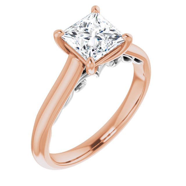 14K Rose & White Gold Customizable Princess/Square Cut Cathedral Solitaire with Two-Tone Option Decorative Trellis 'Down Under'