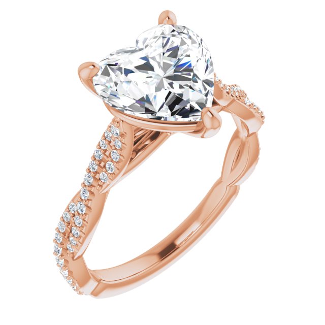 10K Rose Gold Customizable Heart Cut Style with Thin and Twisted Micropavé Band