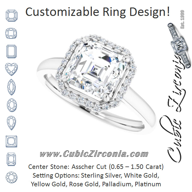 Cubic Zirconia Engagement Ring- The Amber (Customizable Halo-Styled Cathedral Asscher Cut Design)