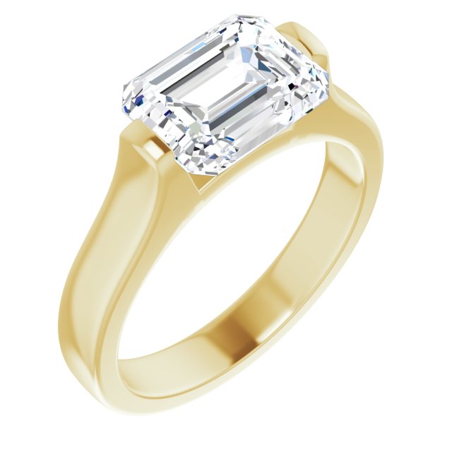 10K Yellow Gold Customizable Bar-set Emerald/Radiant Cut Solitaire