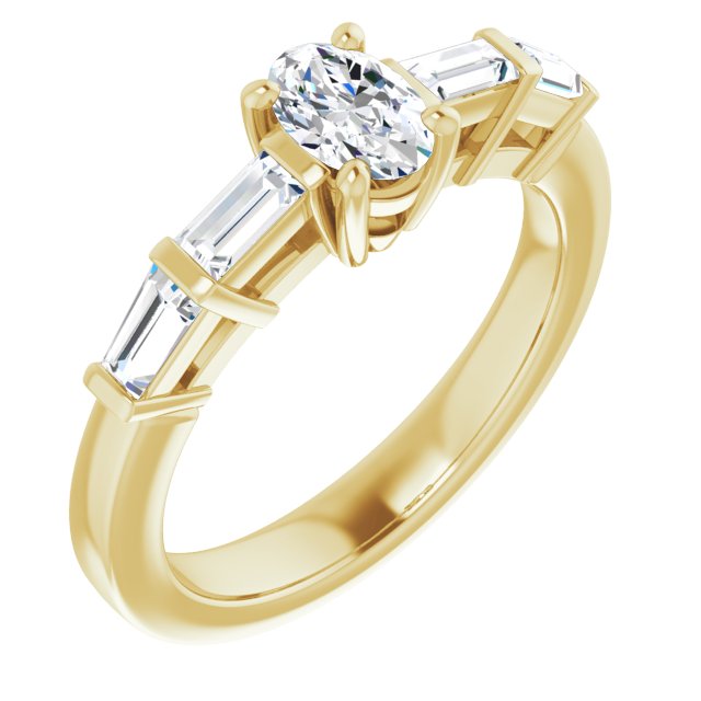 10K Yellow Gold Customizable 9-stone Design with Oval Cut Center and Round Bezel Accents