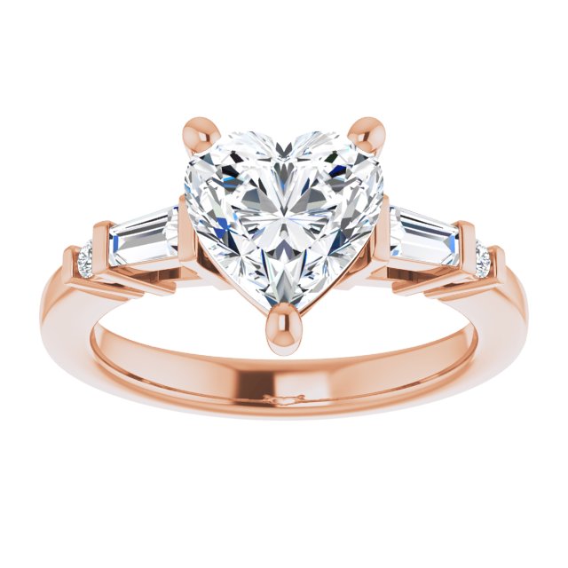 Cubic Zirconia Engagement Ring- The Belem (Customizable 5-stone Baguette+Round-Accented Heart Cut Design))