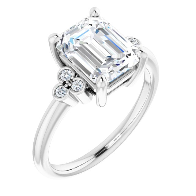 10K White Gold Customizable 7-stone Emerald/Radiant Cut Center with Round-Bezel Side Stones