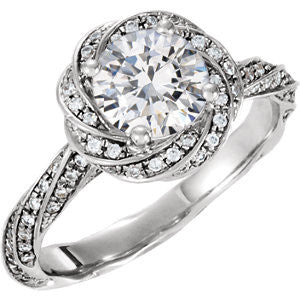 Cubic Zirconia Engagement Ring- The ________ Naming Rights 69-818 (Round or Asscher Cut Twisted Floral-Inspired Halo)