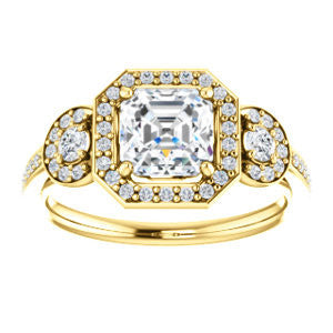 Cubic Zirconia Engagement Ring- The Téa (Asscher Cut Customizable 3-Stone Cathedral-Halo with Accented Band)