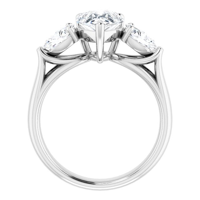 Cubic Zirconia Engagement Ring- The Alondra (Customizable Cathedral-set 3-stone Pear Cut Style with Dual Oval Cut Accents & Wide Split Band)