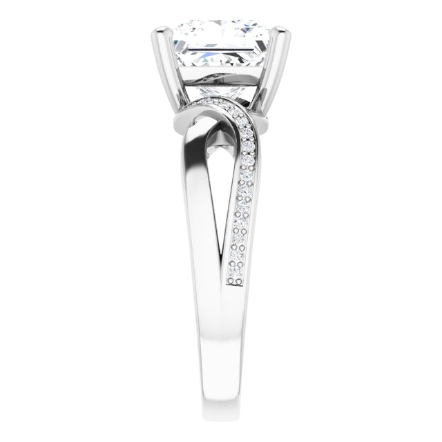 Cubic Zirconia Engagement Ring- The Asha (Customizable Princess/Square Cut Center with Curving Split-Band featuring One Shared Prong Leg)