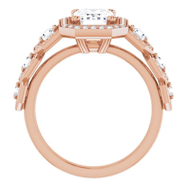 Cubic Zirconia Engagement Ring- The Carmela (Customizable Cathedral-Halo Radiant Cut Design with Six Halo-surrounded Asscher Cut Accents and Ultra-wide Band)