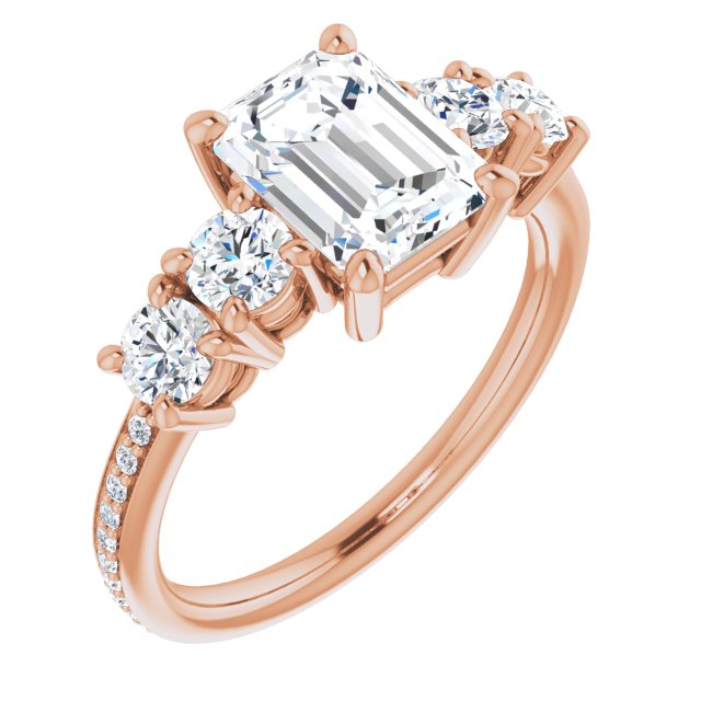 Cubic Zirconia Engagement Ring- The Denae (Customizable 5-stone Emerald Cut Design Enhanced with Accented Band)