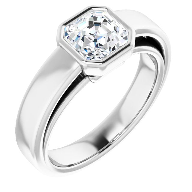 10K White Gold Customizable Cathedral-Bezel Asscher Cut Solitaire with Wide Band