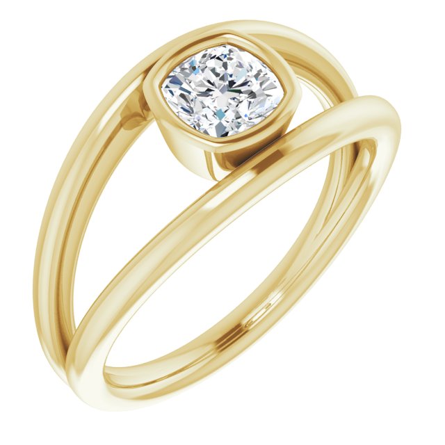 10K Yellow Gold Customizable Bezel-set Cushion Cut Style with Wide Tapered Split Band