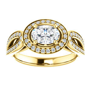 Cubic Zirconia Engagement Ring- The Jordyn Elitza (Customizable Halo-Style Oval Cut with Twisting Pavé Split-Shank)