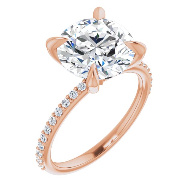 10K Rose Gold Customizable Round Cut Style with Delicate Pavé Band