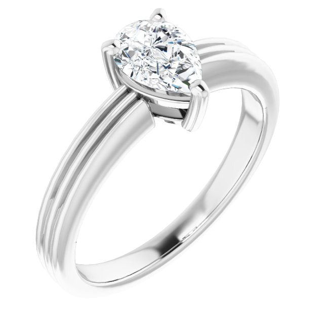 10K White Gold Customizable Pear Cut Solitaire with Double-Grooved Band