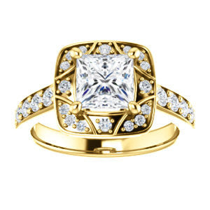 CZ Wedding Set, featuring The Payton engagement ring (Customizable Princess Cut with Segmented Cluster-Halo and Large-Accented Band)