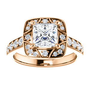 CZ Wedding Set, featuring The Payton engagement ring (Customizable Princess Cut with Segmented Cluster-Halo and Large-Accented Band)