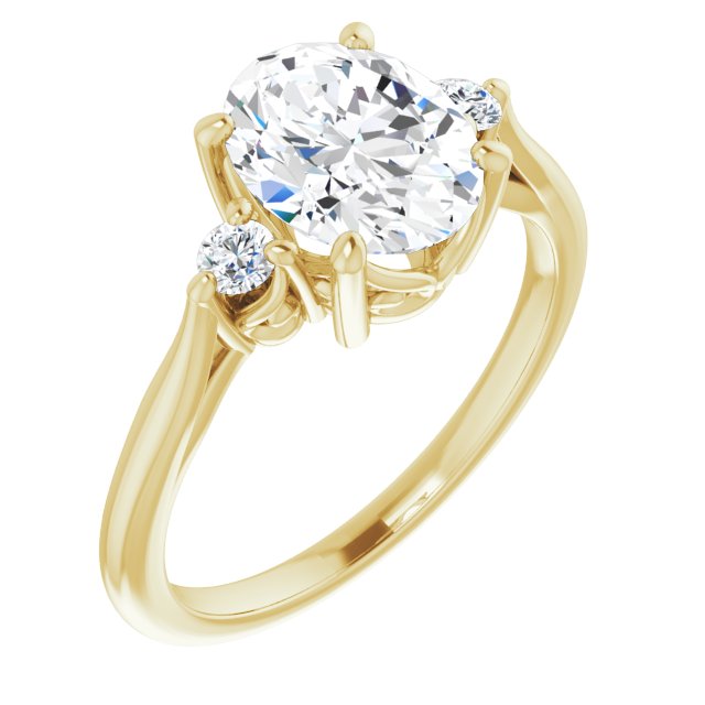 10K Yellow Gold Customizable Three-stone Oval Cut Design with Small Round Accents and Vintage Trellis/Basket