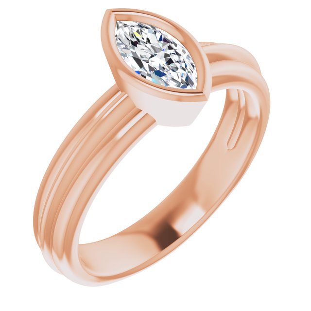 10K Rose Gold Customizable Bezel-set Marquise Cut Solitaire with Grooved Band