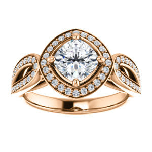 CZ Wedding Set, featuring The Jordyn Elitza engagement ring (Customizable Halo-Style Cushion Cut with Twisting Pavé Split-Shank)