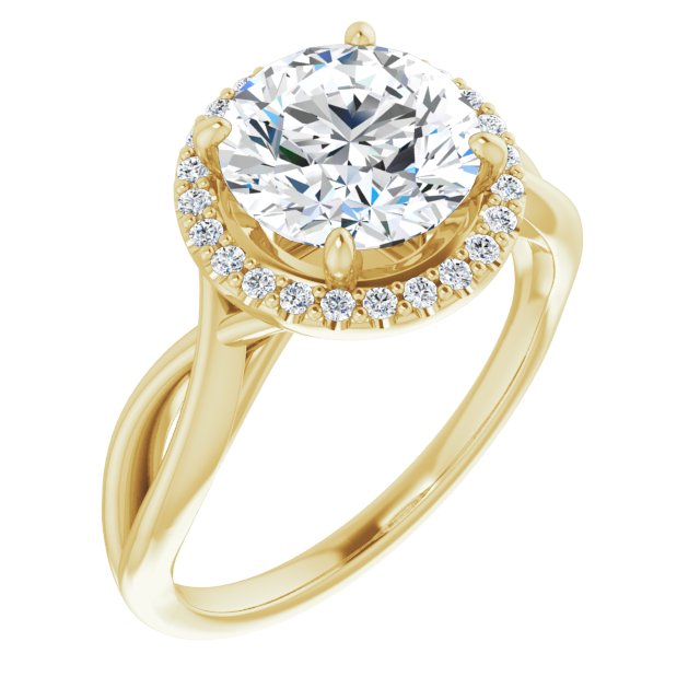 Cubic Zirconia Engagement Ring- The Yawén (Customizable Cathedral-Halo Round Cut Design with Twisting Split Band)