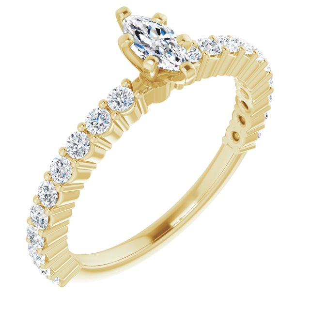 10K Yellow Gold Customizable 8-prong Marquise Cut Design with Thin, Stackable Pav? Band