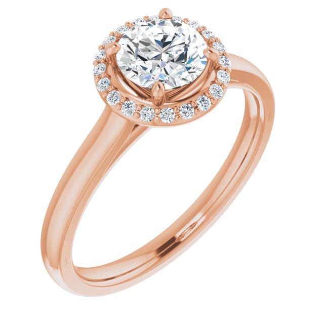 10K Rose Gold Customizable Halo-Styled Cathedral Round Cut Design