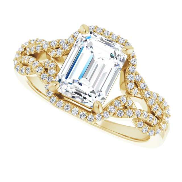 Cubic Zirconia Engagement Ring- The Montana (Customizable Emerald Cut Design with Intricate Over-Under-Around Pavé Accented Band)