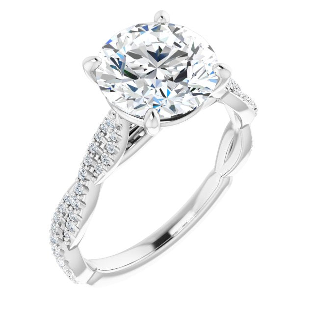 14K White Gold Customizable Round Cut Style with Thin and Twisted Micropavé Band