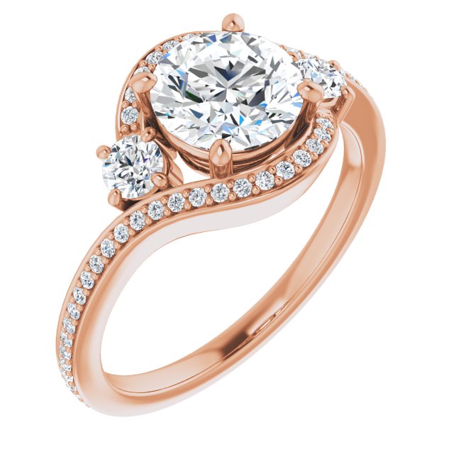 10K Rose Gold Customizable Round Cut Bypass Design with Semi-Halo and Accented Band