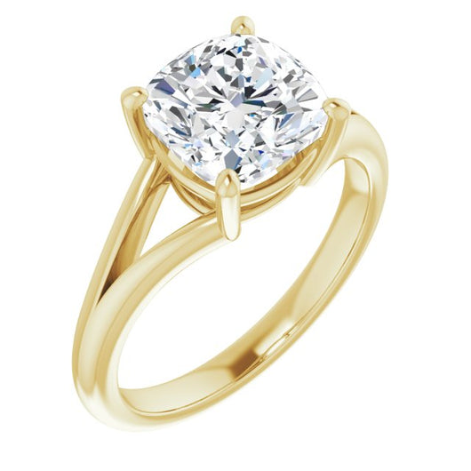 10K Yellow Gold Customizable Cushion Cut Solitaire with Tapered Split Band