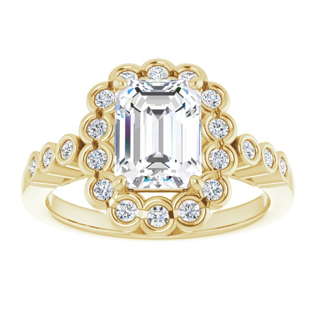 Cubic Zirconia Engagement Ring- The Berkley (Customizable Radiant Cut Design with Round-bezel Halo and Band Accents)
