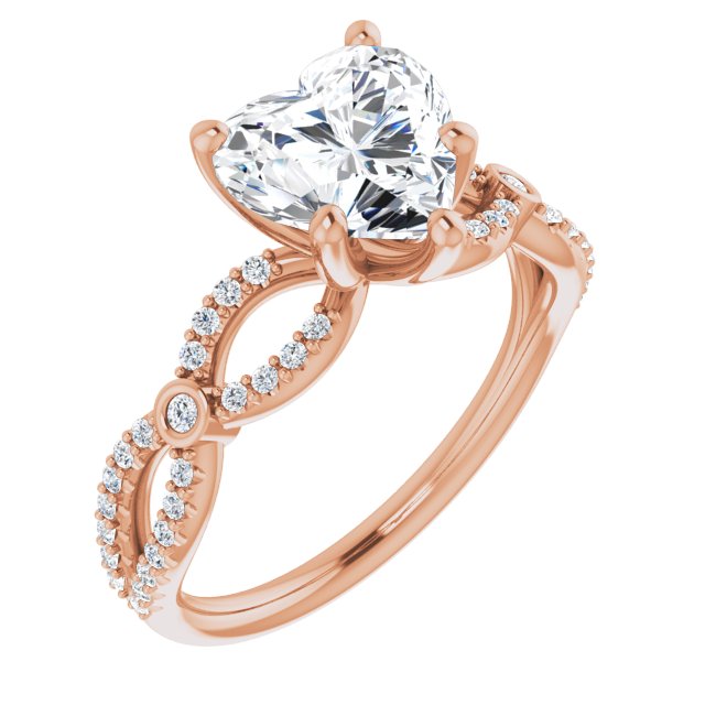 Cubic Zirconia Engagement Ring- The Aashi (Customizable Heart Cut Design with Infinity-inspired Split Pavé Band and Bezel Peekaboo Accents)