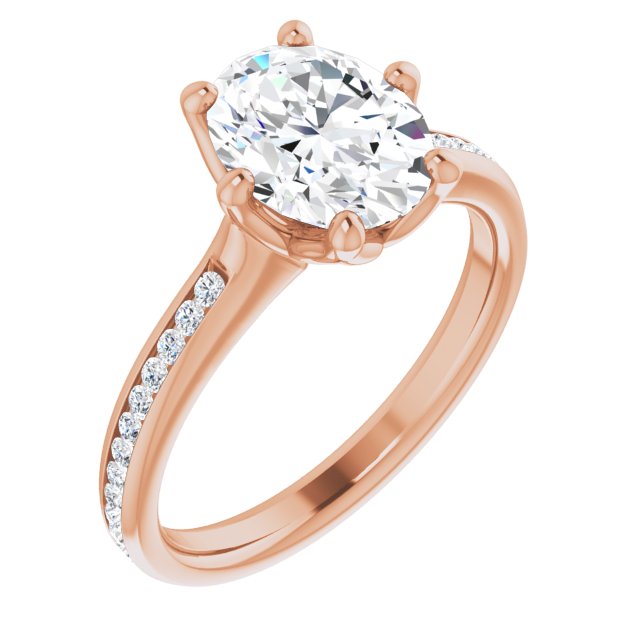 10K Rose Gold Customizable 6-prong Oval Cut Design with Round Channel Accents