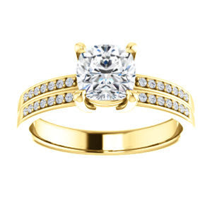 CZ Wedding Set, featuring The Lyla Ann engagement ring (Customizable Cushion Cut Design with Wide Double-Pavé Band)