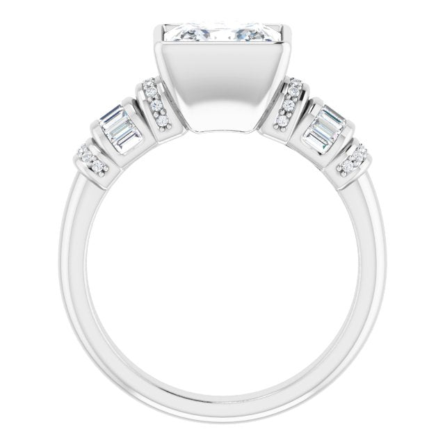 Cubic Zirconia Engagement Ring- The Coralie (Customizable Bezel-set Princess/Square Cut Setting with Wide Sleeve-Accented Band)