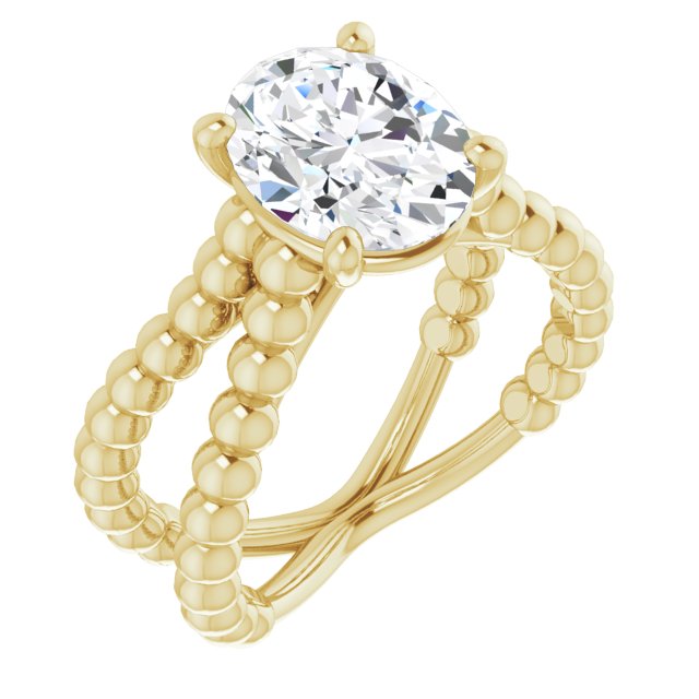 10K Yellow Gold Customizable Oval Cut Solitaire with Wide Beaded Split-Band